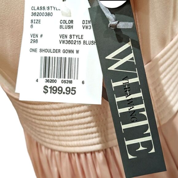 NWT Vera Wang White Blush Pink One Shoulder Gown Prom/Bridesmaids Dress Size 6 - Picture 10 of 13